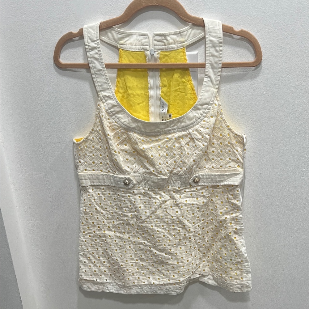 Trina Turk White and Yellow Eyelet Top
